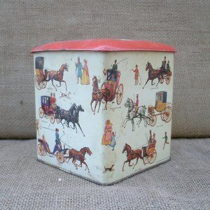 Vintage Victorian Horse Drawn Carriages Metal Cannister